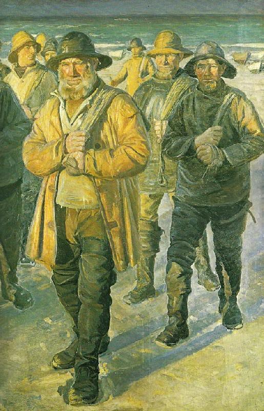 Michael Ancher fiskere pa vej hjem fra nordstranden i aftenbelysning France oil painting art